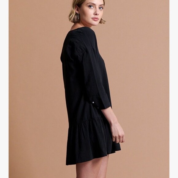 One Teaspoon Rango Black Lyocell Scoop Neck Ruffle Hem Mini Dress Size Medium M - Picture 4 of 15